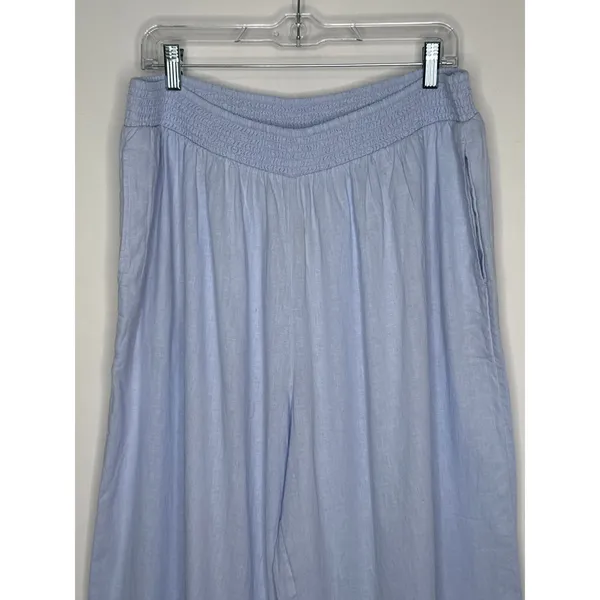 Aerie 2020s Blue Linen Blend Wide Leg Pants XL Elastic Waist Pockets NWT - Image 7