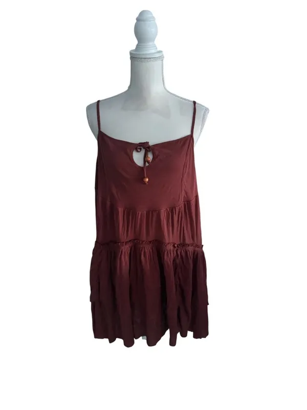 FREE PEOPLE Beach Brown Swing Dress Size Medium - Image 3