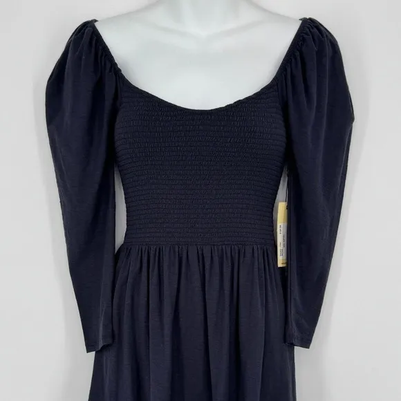 Nation LTD Noel Babydoll Dress XS Navy Pima Cotton Smocked Tiered Mini‎ - Image 7