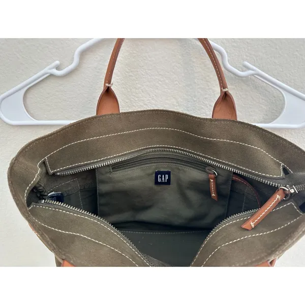 GAP Vintage Suede Leather Shoulder Tote Green - Image 6