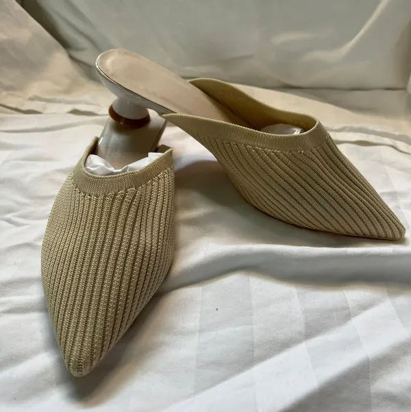Kitten Heel Summer Mule Slide Color Sand Size 40 Tan - Image 4
