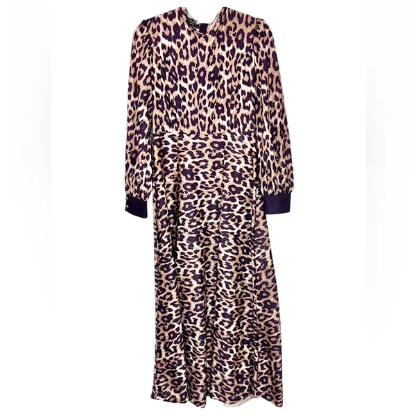 Leopard Print Maxi Dress Long Sleeve Mermaid Hem Boutique Glam Animal Print - Image 3