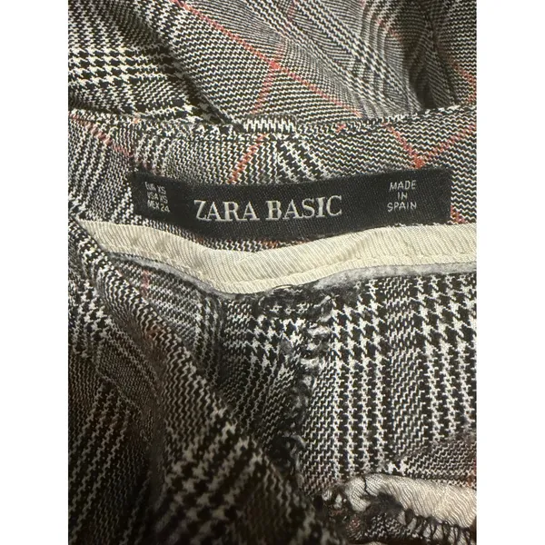 Zara Basic Womens Plaid Tapered Trousers Grey Glen Check Red‎ Side Stripe XS - Image 6