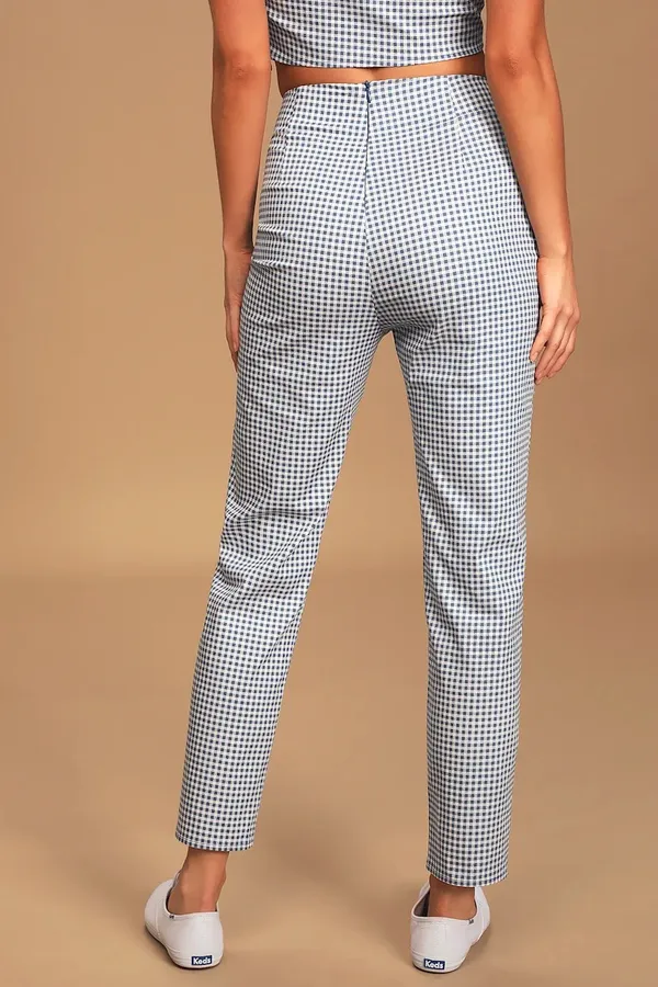 Lulus Blue Gingham Trousers - Image 2