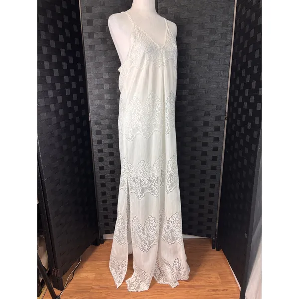 Lace Maxi Shift Dress Womens M White Boho‎ Bridal Wedding Beach Party Ethereal - Image 3