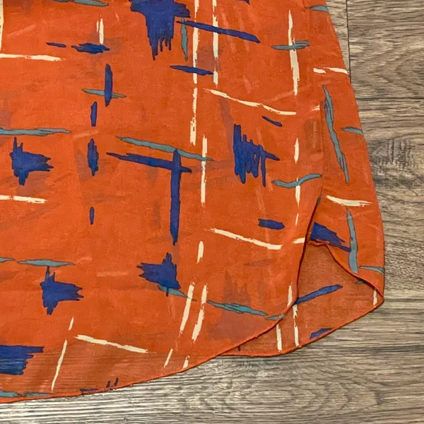 Edge Lightweight Sheer Printed Sleeveless Blouse Orange Blue Cream Size Large - Image 4