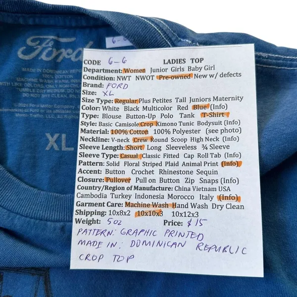 Ford Blue Graphic Printed Crop T-shirt Women Size XL | 6-6 - Image 4