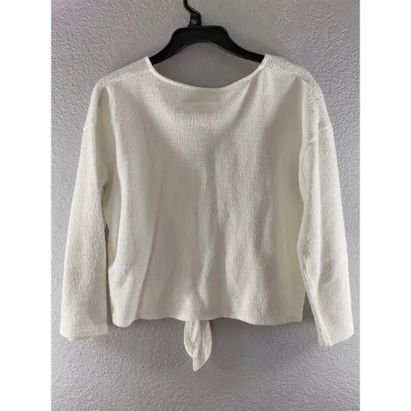 Madewell White V Neck Textured Tie Front Top - Image 10