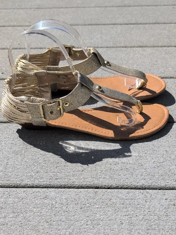 SM New York Tyra T-Strap Sandals | SM New York Strappy Back Gold Sandals - Image 3
