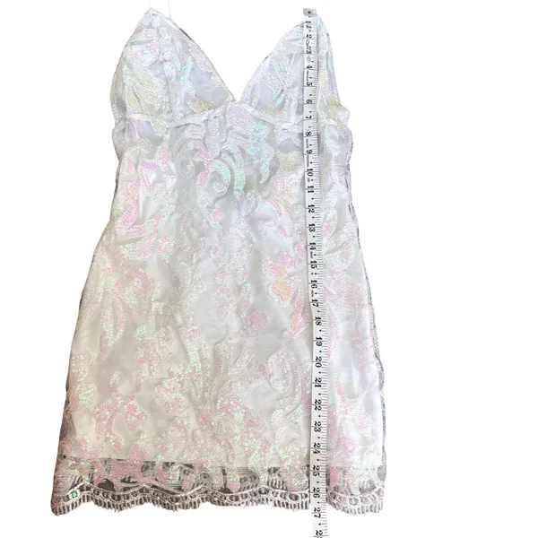 Lucy In the Sky Clarabelle‎ Iridescent Sequin Dress Sz S White Fairy Lace - Image 9