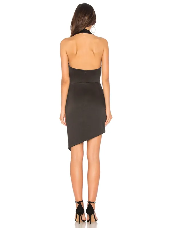 Elliatt x Revolve Camo Black Satin Halter Asymmetrical Dress Large - Image 2