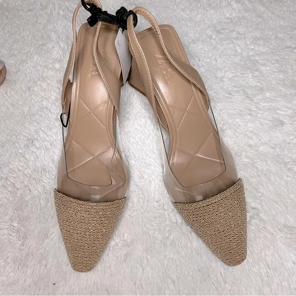 Zara nude/clear pvc straw detail slingback sandals size 6 - Image 7