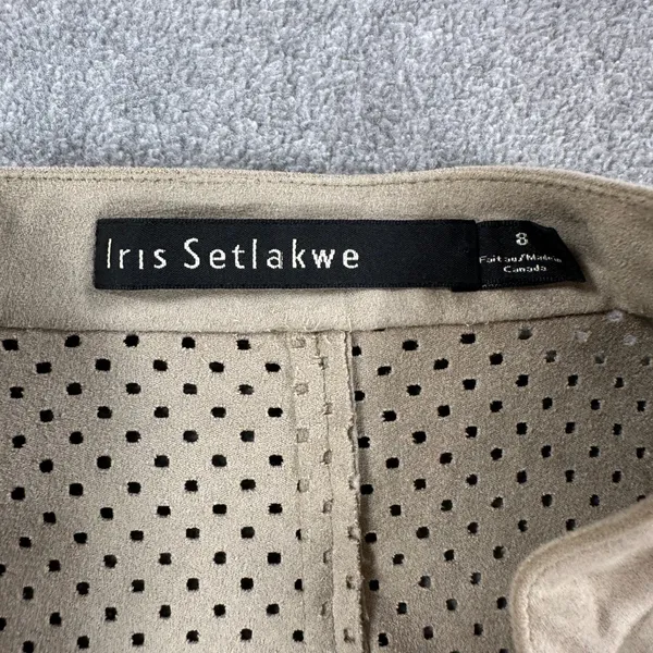 Iris Setlakwe Perforated Suede Moto Jacket Zip Up Women's 8 Beige Long Sleeve - Image 4