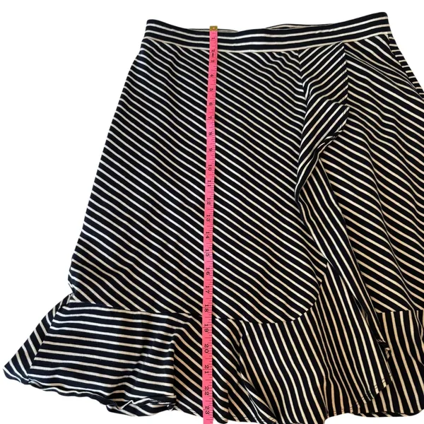 Talbots Navy White Striped Ruffle‎ Hem Midi Skirt Career Casual Women - Image 6