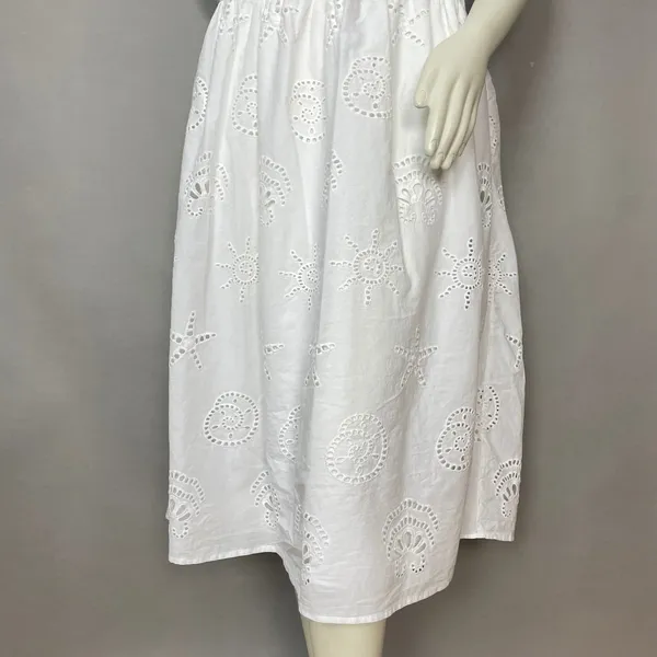 Sim & Sam Eyelet Dress Beachy Seashell Sun Star Nautical White Milkmaid Pockets - Image 6
