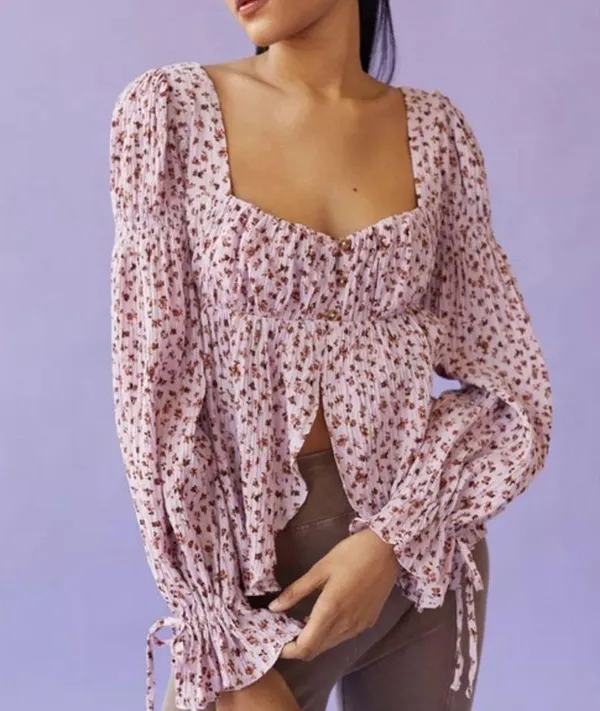 Urban Outfitters NWOT Allie Tie Sleeve Sleeve Blouse Floral Print Size S - Image 5
