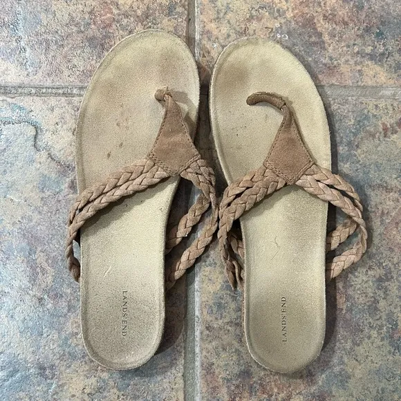 lands end sandals | size 8 sandals | finely cork bottom braided thong sandals - Image 2