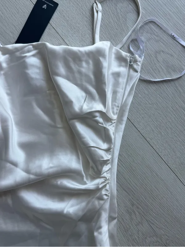 Lulu's White Satin Chain Strap,Slip Midi with Side Slit Size Medium - Image 10