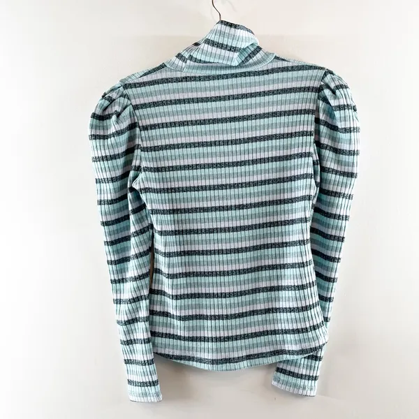 Maeve Anthropologie Puff Long Sleeve Striped Turtleneck Top Blue Medium - Image 4