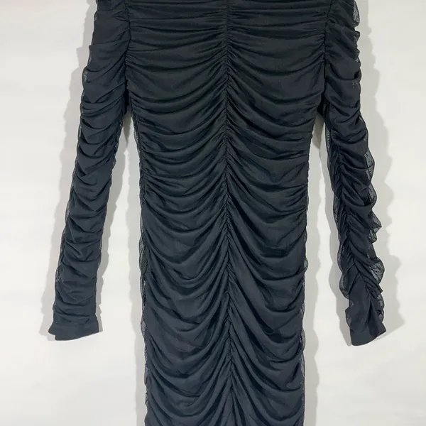 Fiestar Bodycon‎ Ruched Dresss Front W/Hook & Closure Sz L Black New - Image 2
