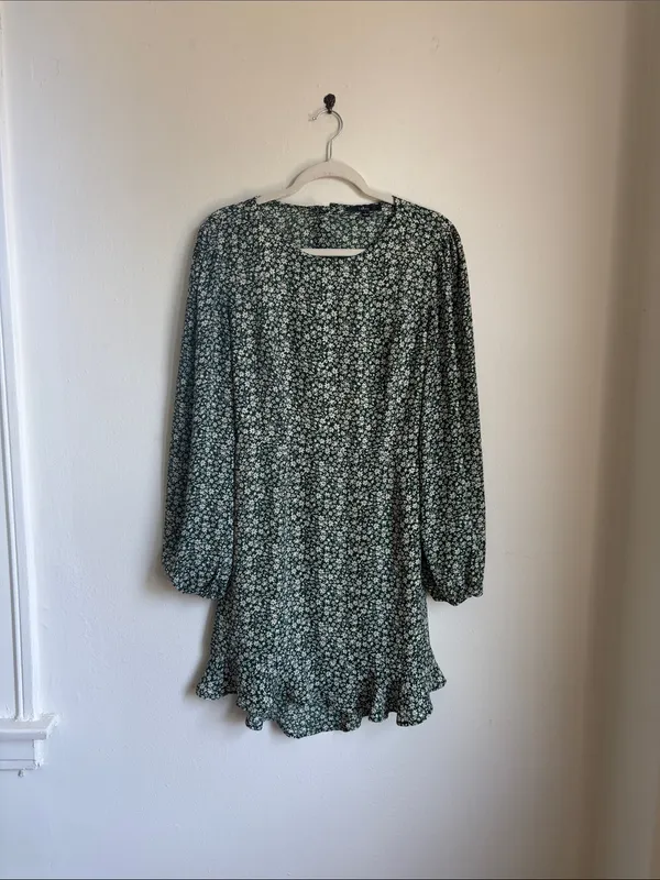 Lulu’s Blooming Darlin' Green Floral Print Ruffled Mini Dress - Image 3