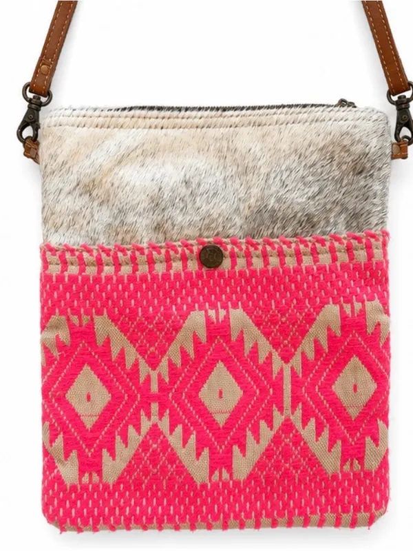 Myra Bag Cowhide & Neon Pink Aztec Crossbody Bag - Image 2