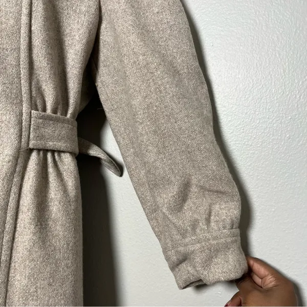 VTG 40s 50s Women Wool Coat Small Tan Longline‎ Hooded Scarf USA Made Lined - Image 6