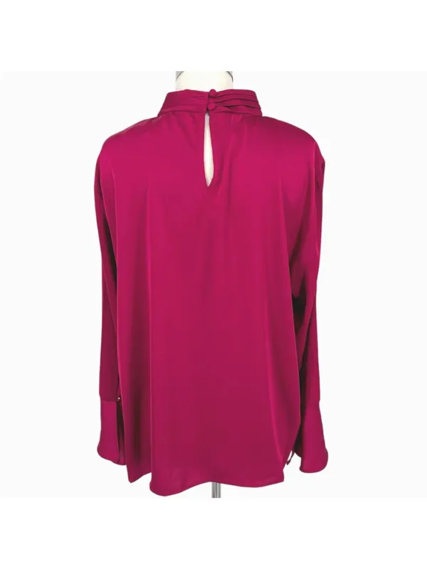 Halogen High Neck Flared Cuff Satin Blouse Fuschia Pink Size Large NWOT - Image 7