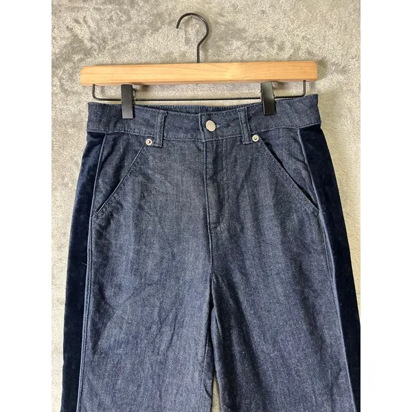 Maeve Bow Peep High Rise Flare‎ Jeans Dark Wash Bow Detail Suede 25 Cool Girl - Image 3