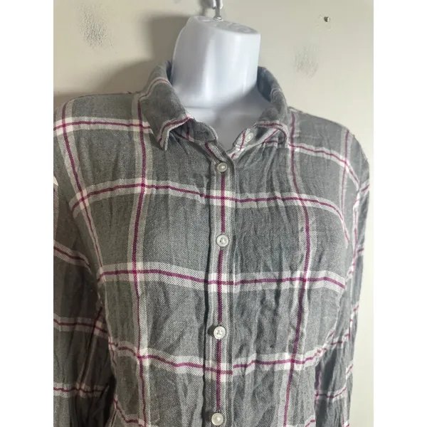 Banana Republic Dillon Classic Fit Gray Plaid Rayon Button Down Shirt XL Womens‎ - Image 3