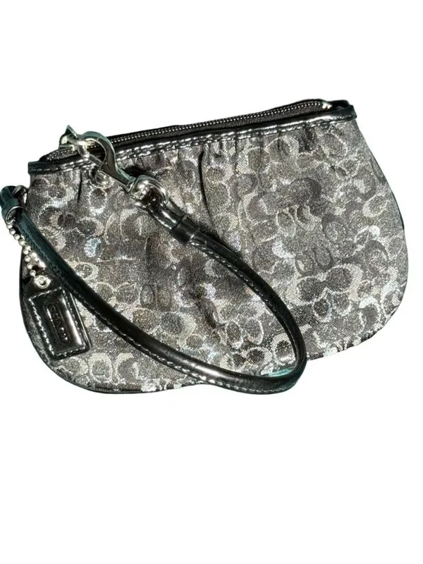 Coach Metallic Silver Black Optic Lurex Wristlet F43363 - Image 3
