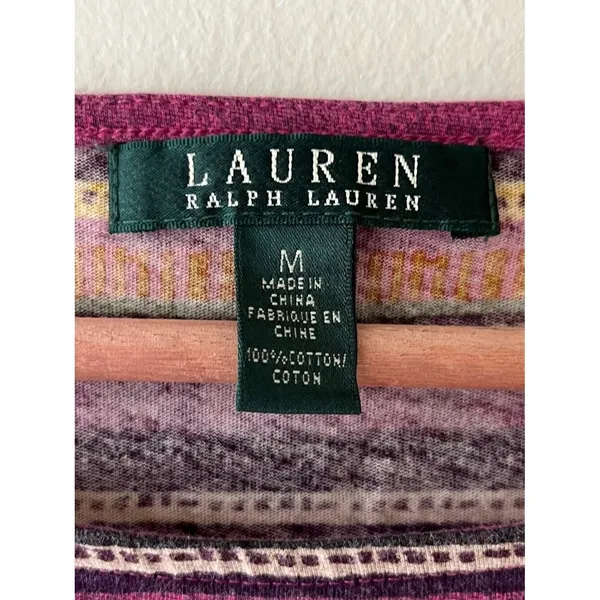 Ralph Lauren Sz M Pullover Striped Cotton Blouse Top Short Sleeves‎ T-Shirt - Image 2