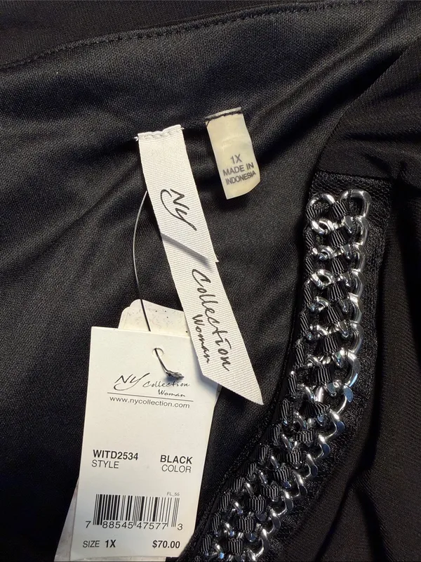 NY Collection Black V-Neck Jersey Dress with Chain Trim NWT 1X - Image 7