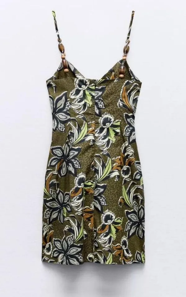 Zara Printed Mini Dress With Cut-Out Detail Tropical Brown Yellow S Small 8 4 36 - Image 6