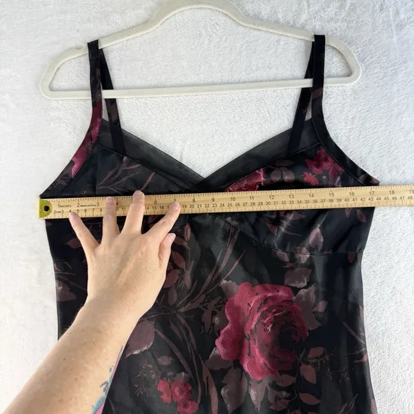 Vintage Y2K M Medium Cami Tank Top Dark Romantic Gothic Floral Shirt Black Satin - Image 6