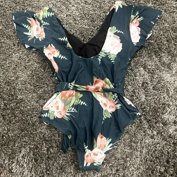 One Piece Swimsuit Floral Tie Waist, Size L​​​​​​​​​​​ - Image 3
