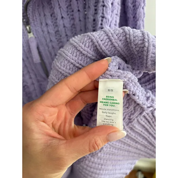 Aerie Lavender Cable Knit Quarter Zip Sweater Oversized Mock Neck Pullover - Image 10