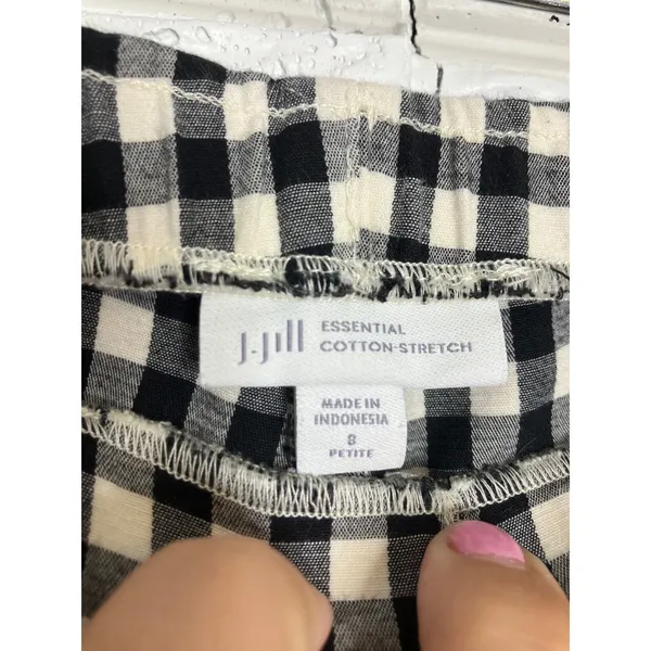 J.‎ Jill Gingham Pants Womens 8 Petite Black White Excellent Side Zip Stretch - Image 2
