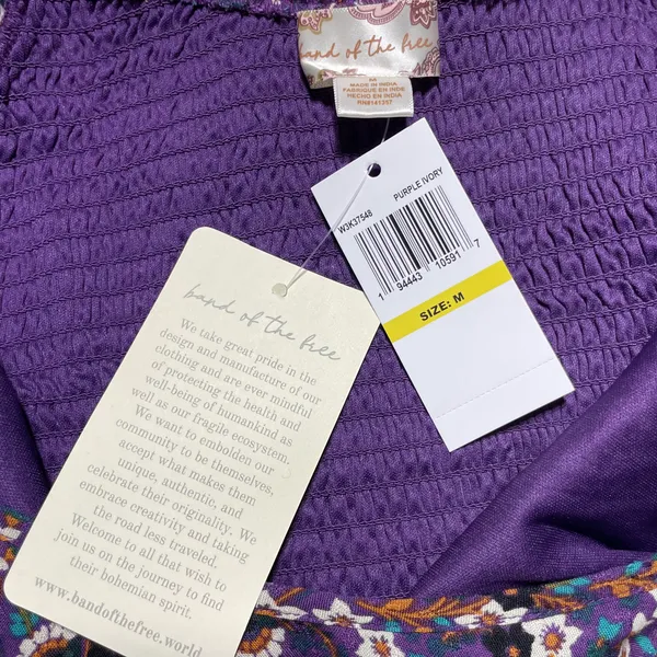 New Band Of The Free Floral Print Crossover Waist Mini Dress Purple Size Medium - Image 17