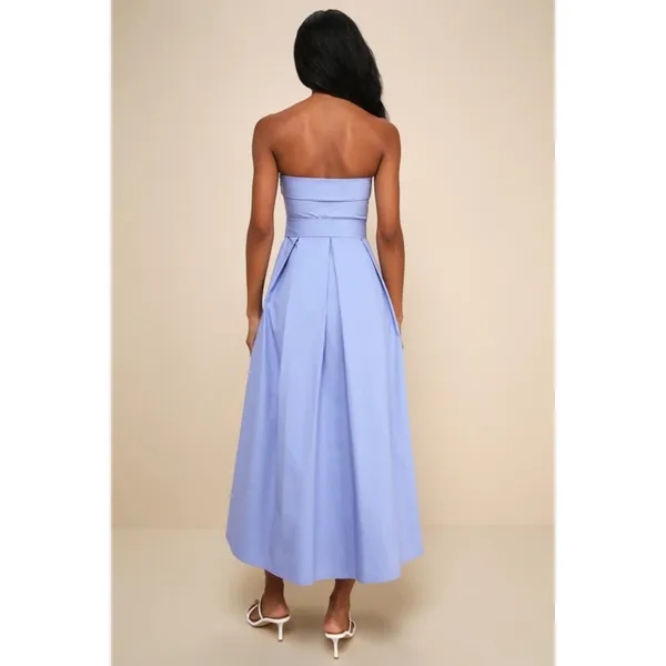 NWT Lulus Trendsetting Choice Periwinkle Strapless Midi Dress With Pockets Sz L - Image 3