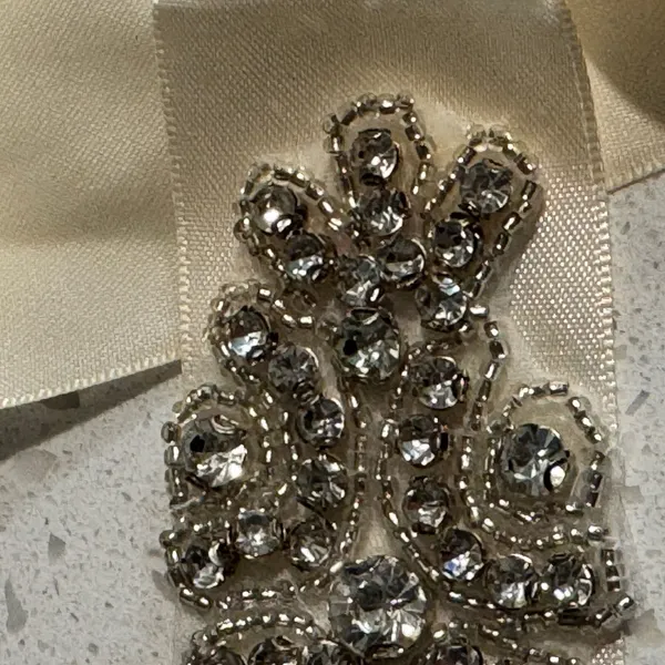 Ivory‎ Satin Bridal Sash Belt with Crystal Rhinestone Floral Applique Wedding - Image 4