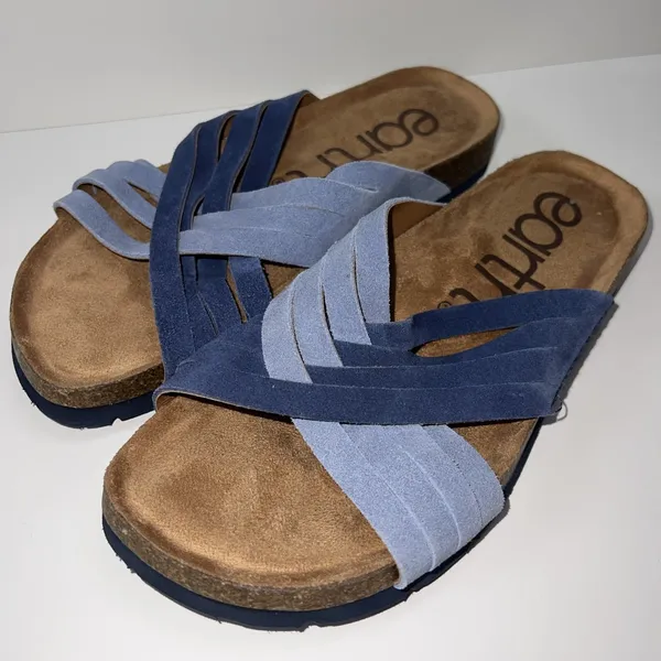 Earth Atlas Slide Sandals Women's 7.5M Blue Leather Comfort Footbed Arch Support - Image 5