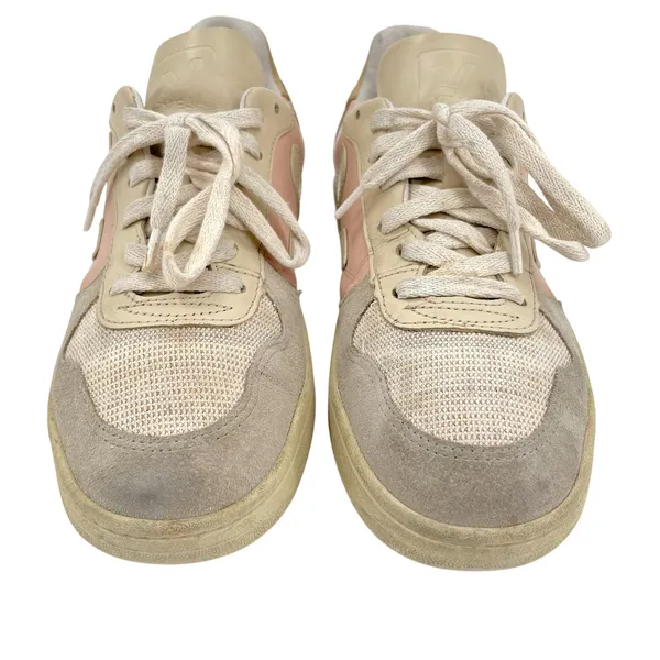 Veja V-10 Multico Colorblock Sneaker Suede Leather Pastel Pink Blue Cream Size 8 - Image 4