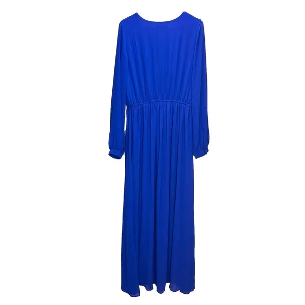 NWT Lulus Wondrous Water Lilies Royal‎ Blue Long Sleeve Slit Maxi Dress LARGE - Image 5