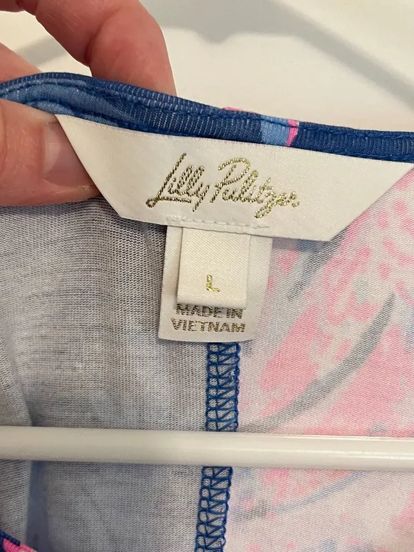 LILLY PULITZER Bryson Sleeveless Dress Multi for the Fans Blue Pink Faux Wrap L - Image 6