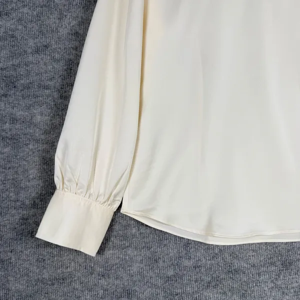 J.Crew Size-M Womens Ivory Satin Split Neck Long Sleeve Blouse Top Office - Image 6
