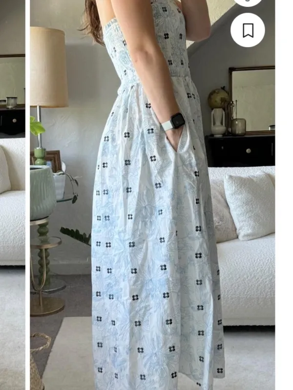 The Impeccable Pig Blue & White Floral Smocked Strapless Maxi Dress - Image 3