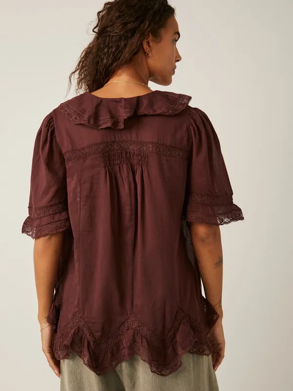 Free People Women’s Isn’t She Lovely Tunic Top Sheer Boho in Chocolate Lava M - Image 2