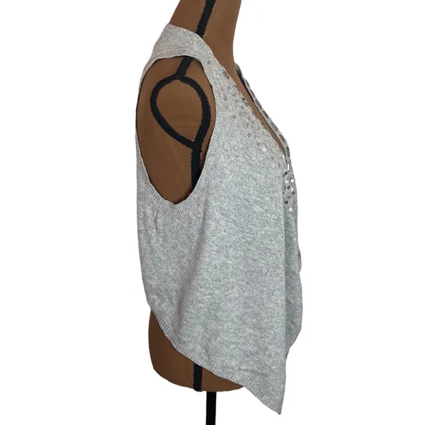 Abercrombie & Fitch embellished sequined high low wool blend grey sweater vest M - Image 3