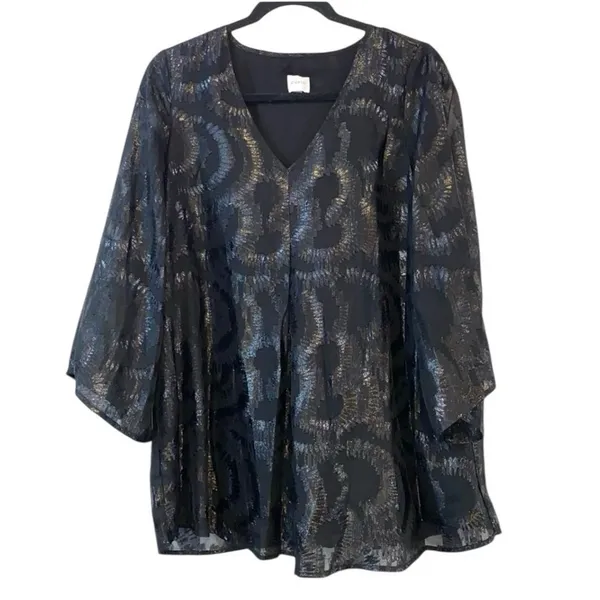 Cupio‎ Sheer V-Neck Flowy Blouse Bell Sleeves Medium - Image 2
